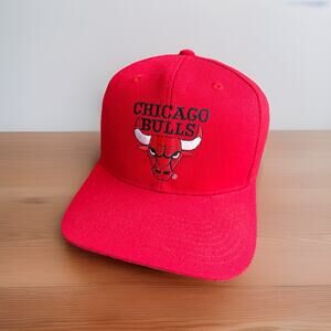 Vtg 90s Chicago Bulls Hat Snapback Red The G Cap NBA Double Spellout Logo
